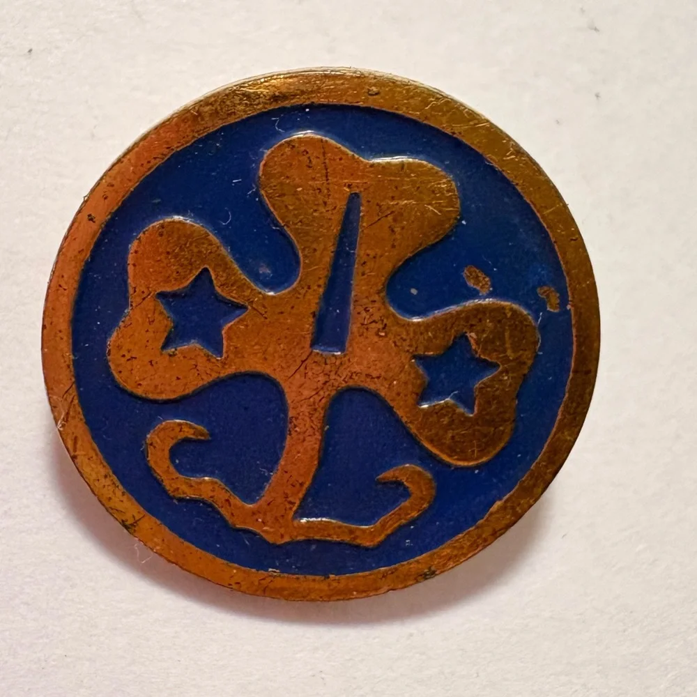 Vintage Boy/Girl Scout blue and gold tone metal badge pin Brooch